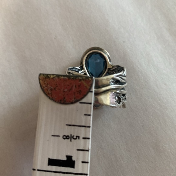 Blue Topaz 925 Israel Ring OR PAZ Bali Style Ring Double Band Open Shank Sz 5.5 - Picture 8 of 8